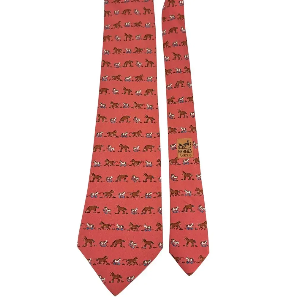 VTG Hermes Rocking Horse Print Silk Tie 7894 MA